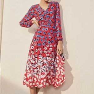 Ann Taylor Multicolored Poppy Belted Midi Dress, Size 0 🎉🎊